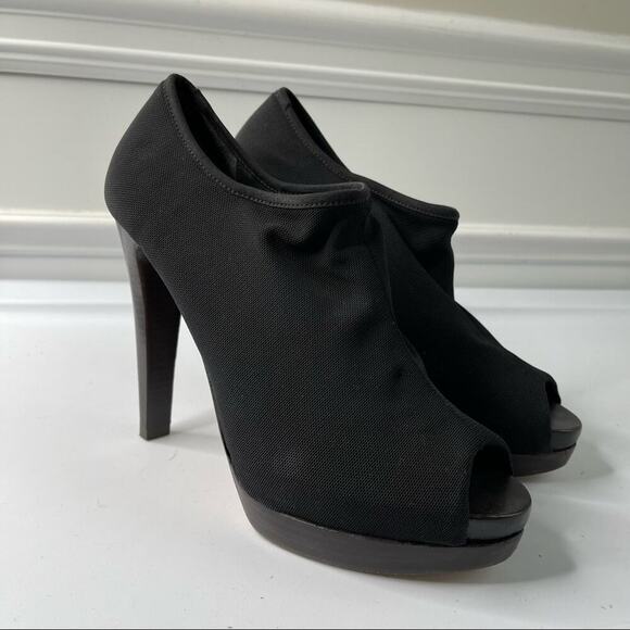 Stuart Weitzman black‎ gauze peep toe stiletto booties ankle boots size 8.5 - Picture 1 of 7